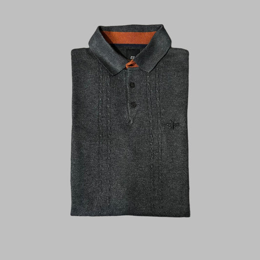 Dark Grey Full Sleeves Silk Cotton Polo