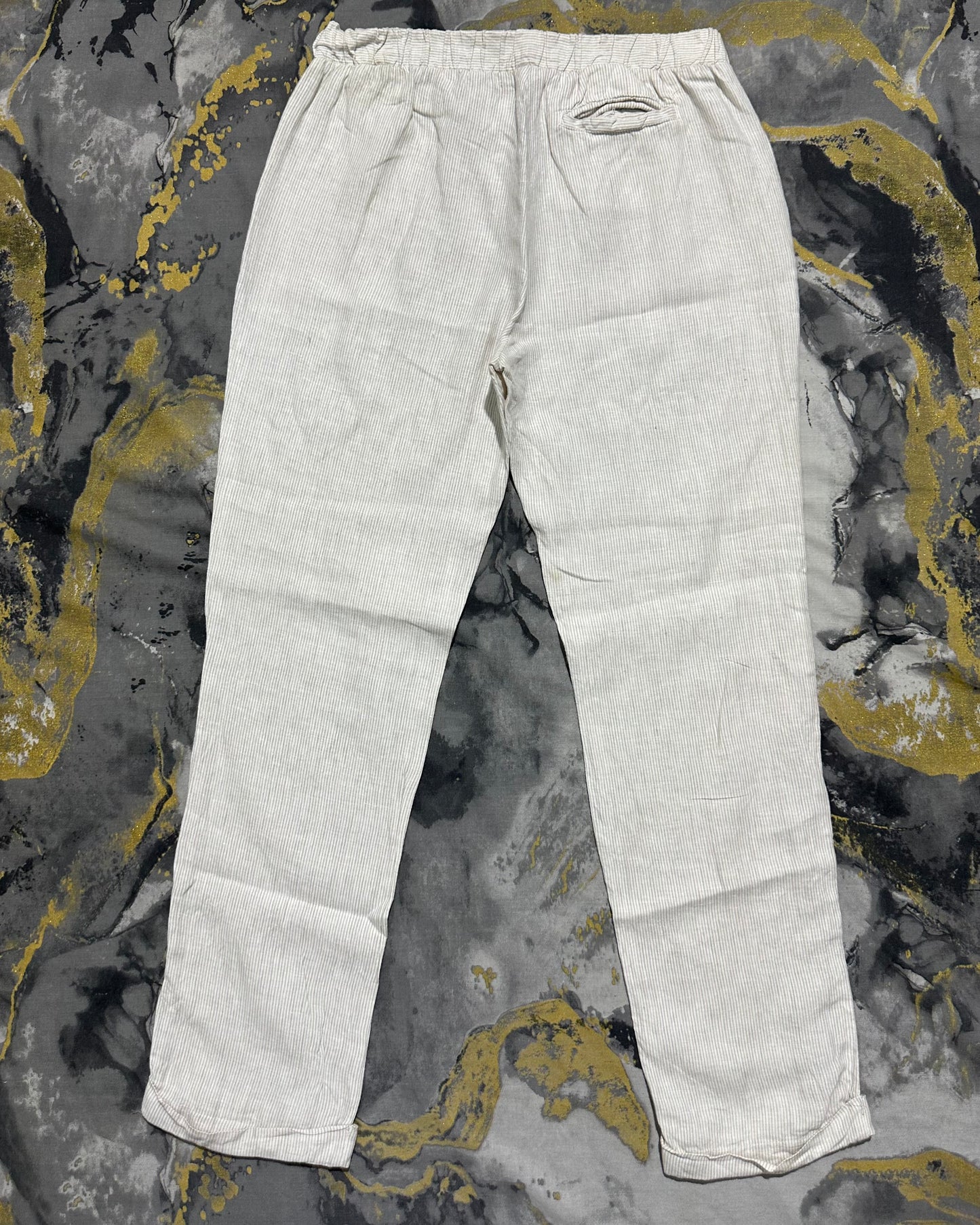 KENAR Linen Straight Fit White Stripes Pants