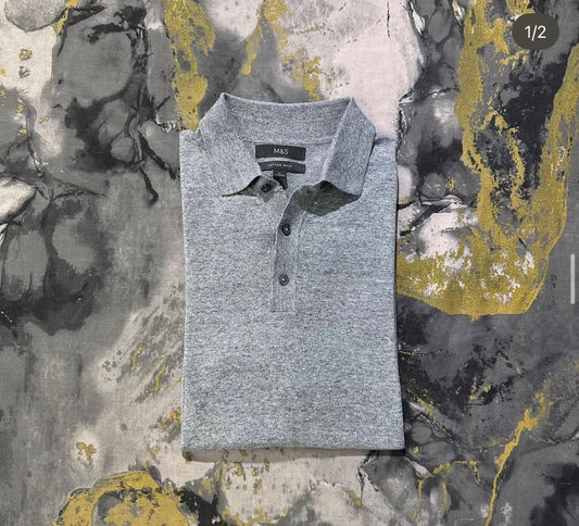Grey & White Mix Thread Soft Cotton Knitted Polo