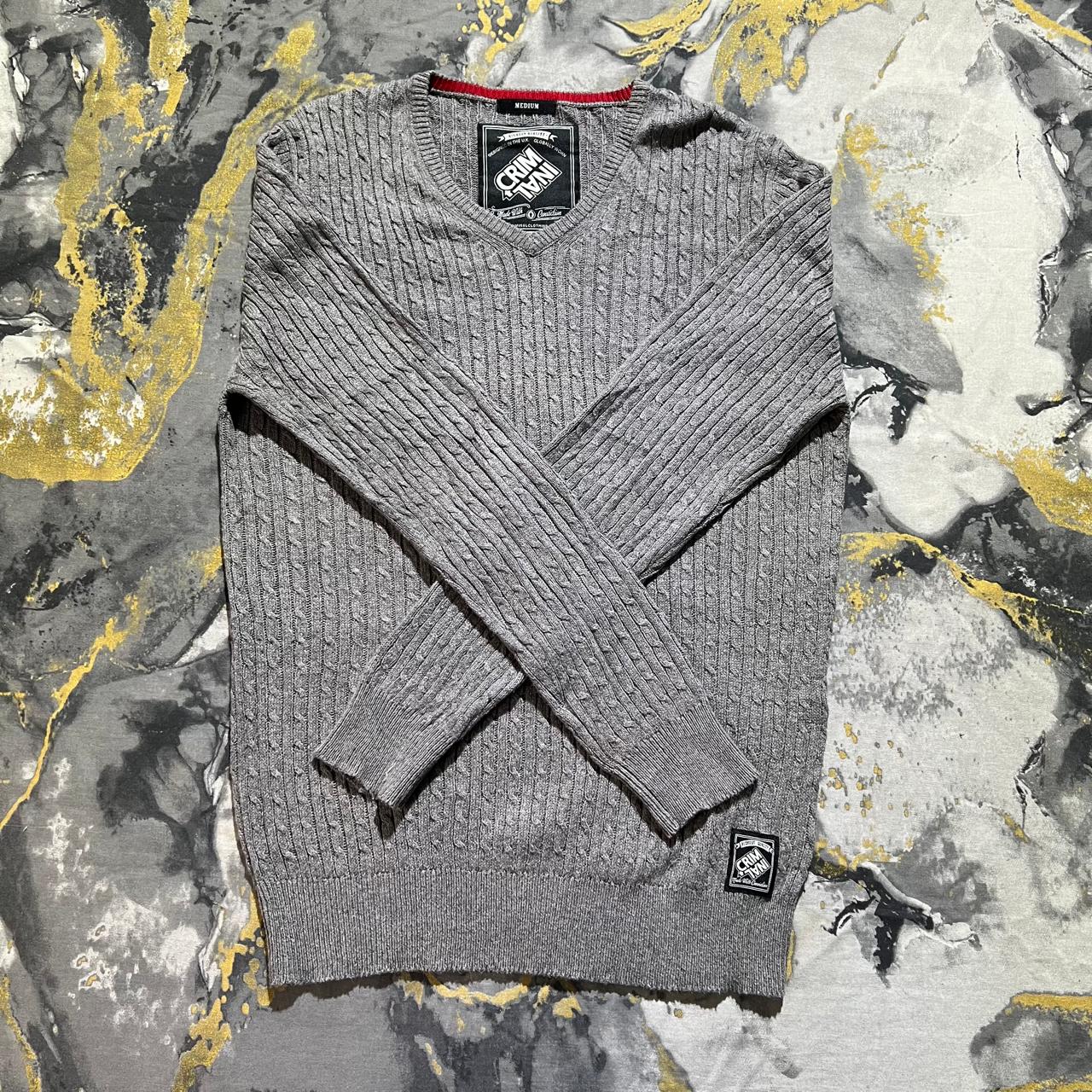 Grey Cable V-Neck Knitted Sweater