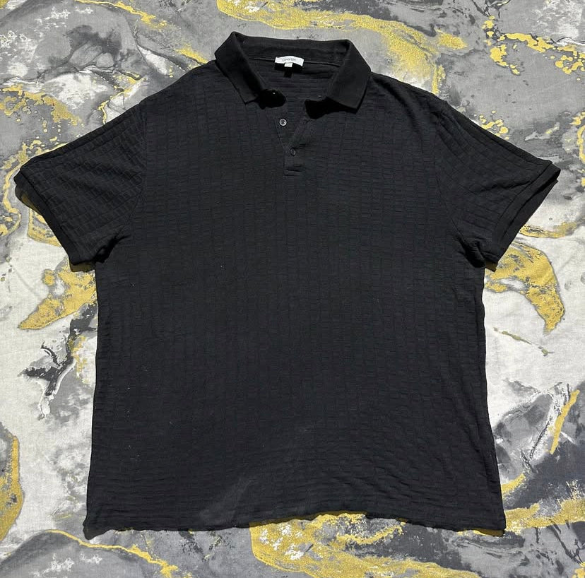 Jet Black Square Knitted Textured Patterned Polo