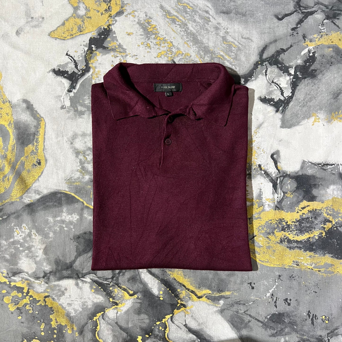 River Island Maroon Silk Cotton Knitted Polo
