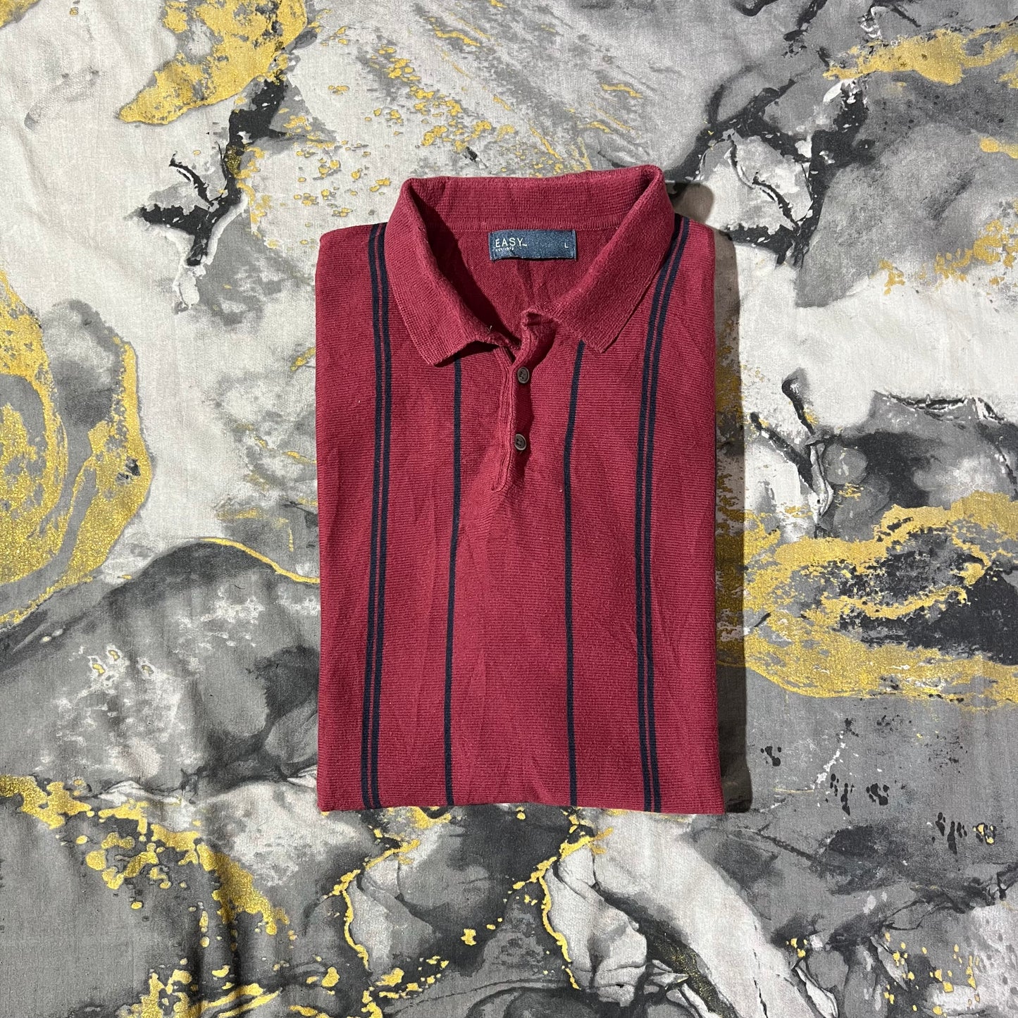 Red/Black Striped Cotton Knitted Polo