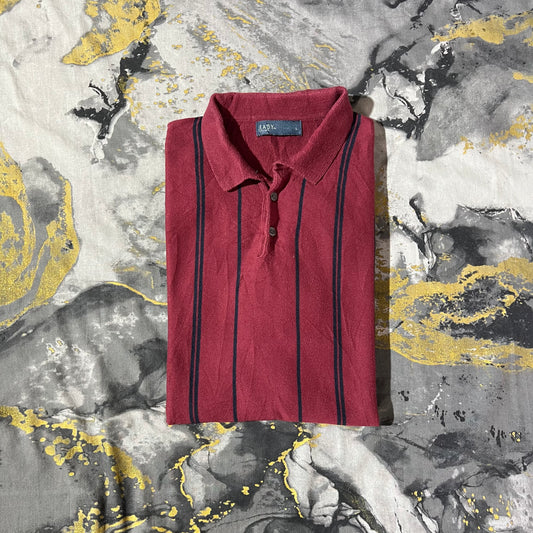 Red/Black Striped Cotton Knitted Polo
