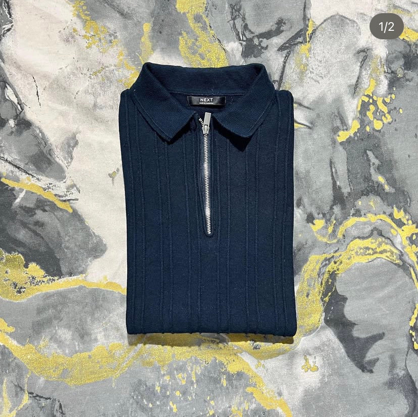 Navy-Blue Zipper Polo