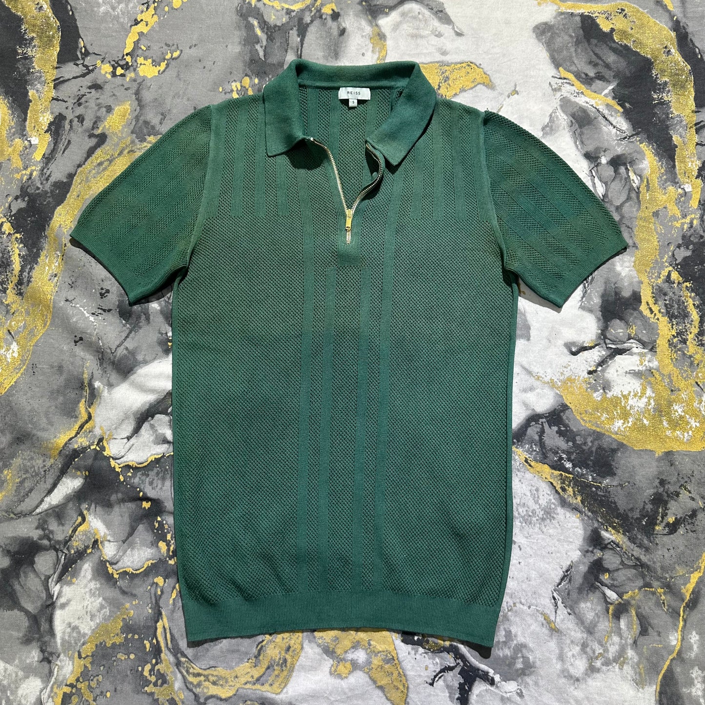 Resis Dark Green Mesh Knitted Zipper Polo