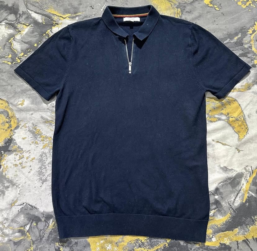 Navy Blue Soft Cotton Zipper Polo