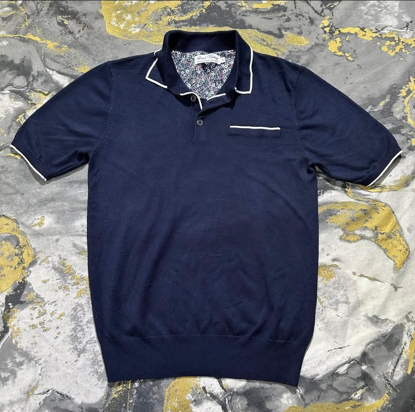 Dark Navy Blue Luxury Silk Cotton Touch Polo