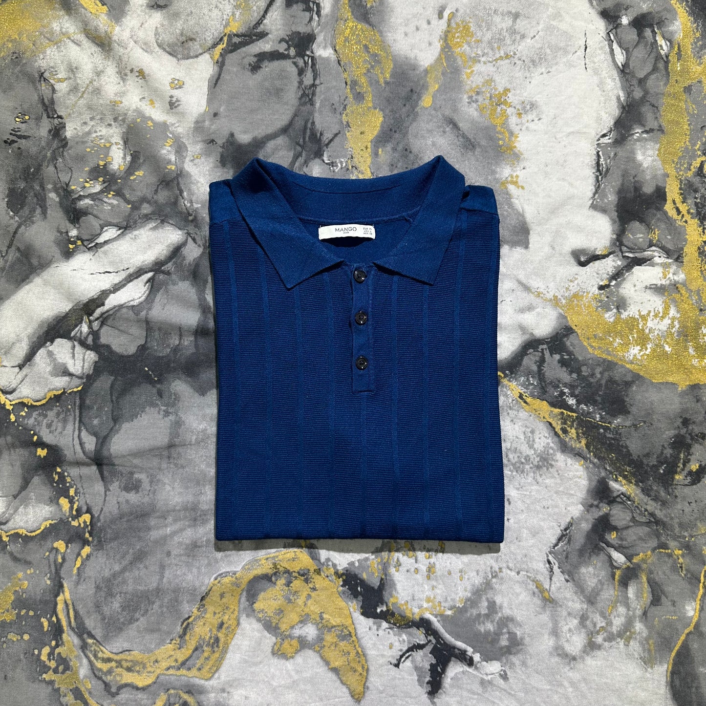 Navy Blue Soft Cotton Buttoned Knitted Polo