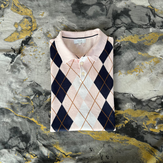 Light Baby Pink Patterned Knitted Polo