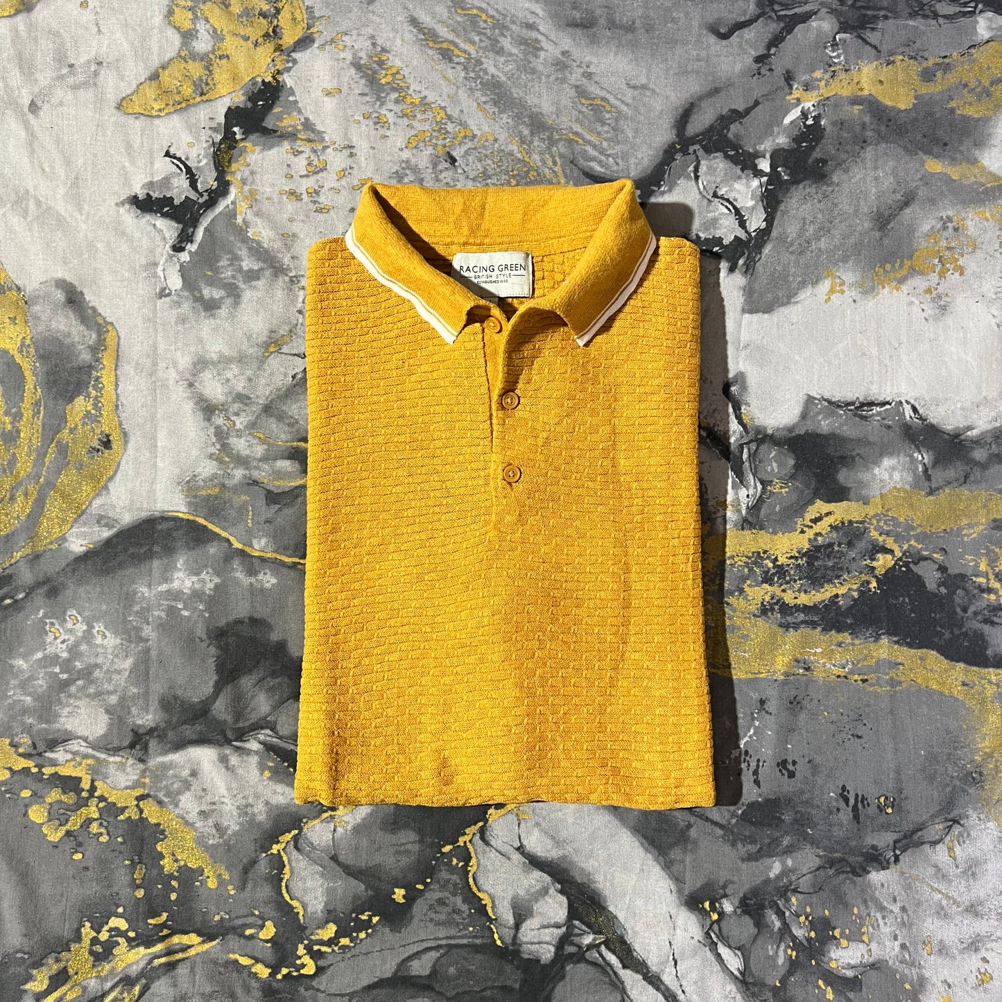 Yellow Patterned Knit Textured Polo