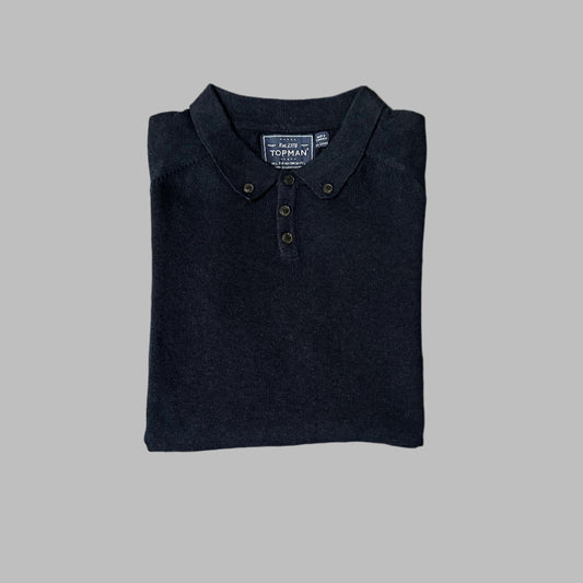 Topman Large Blue Full Sleeves Cotton Polo