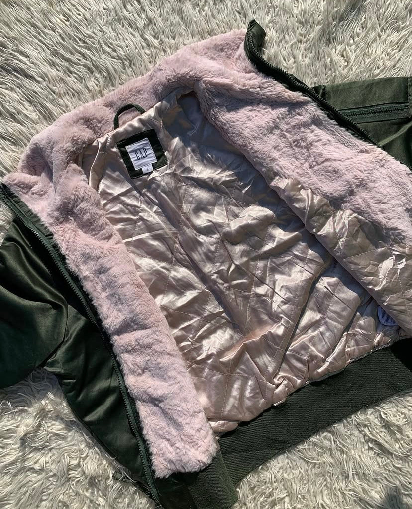 Gap Bottle Green Fur Bomber Jacket