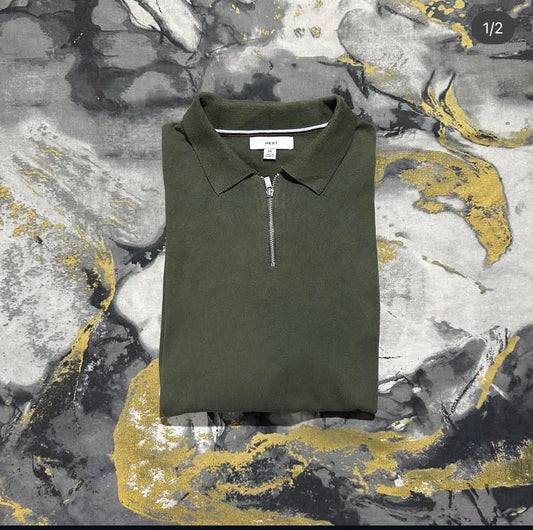 Military Green Soft Cotton Zipper Polo