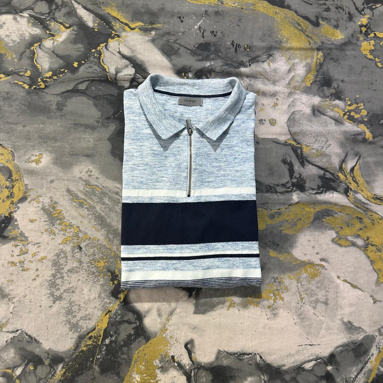 Multi-Color Stripped Patterned Cotton Zipper Polo