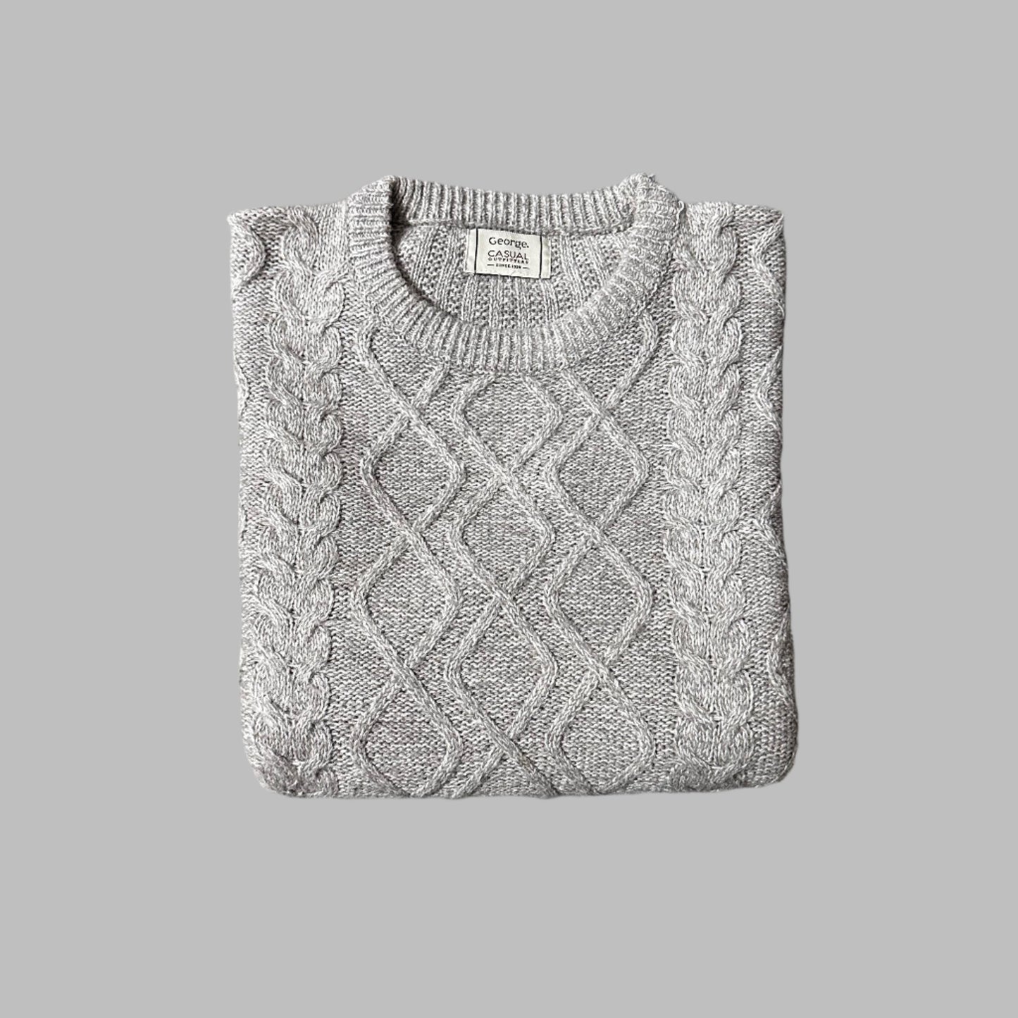 Large Light Grey Cable Knit Sweater