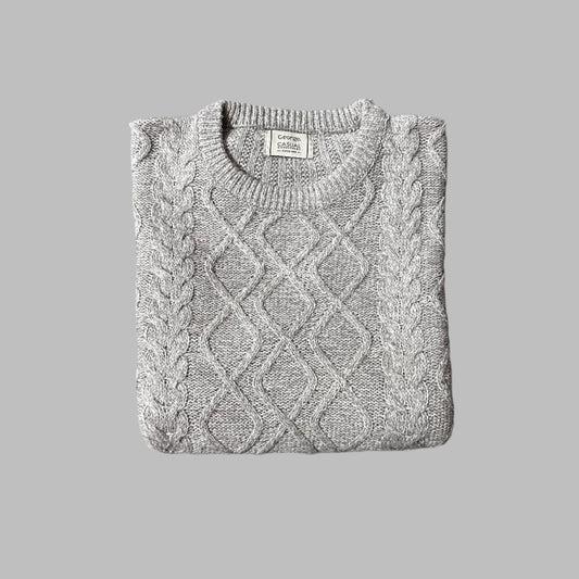 Large Light Grey Cable Knit Sweater