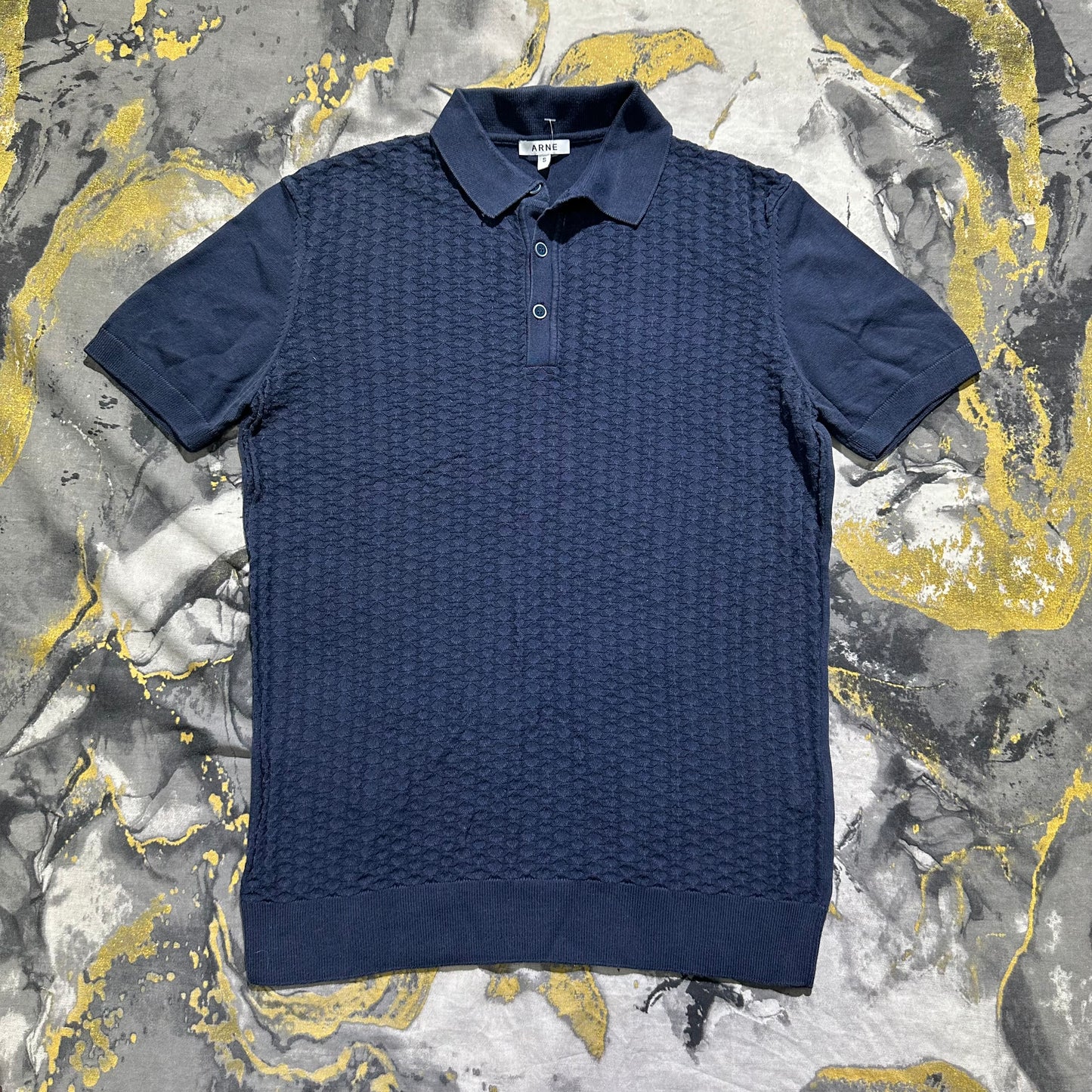 ARNE Patterened Blue Knitted Buttoned Polo