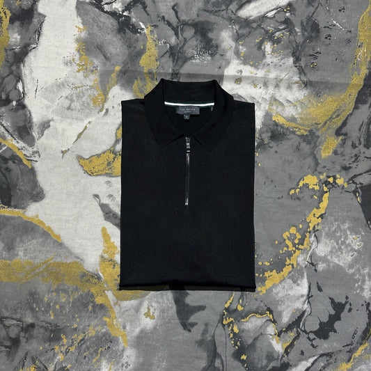 Ted Baker Jet Black Silk Touch Zipper Polo