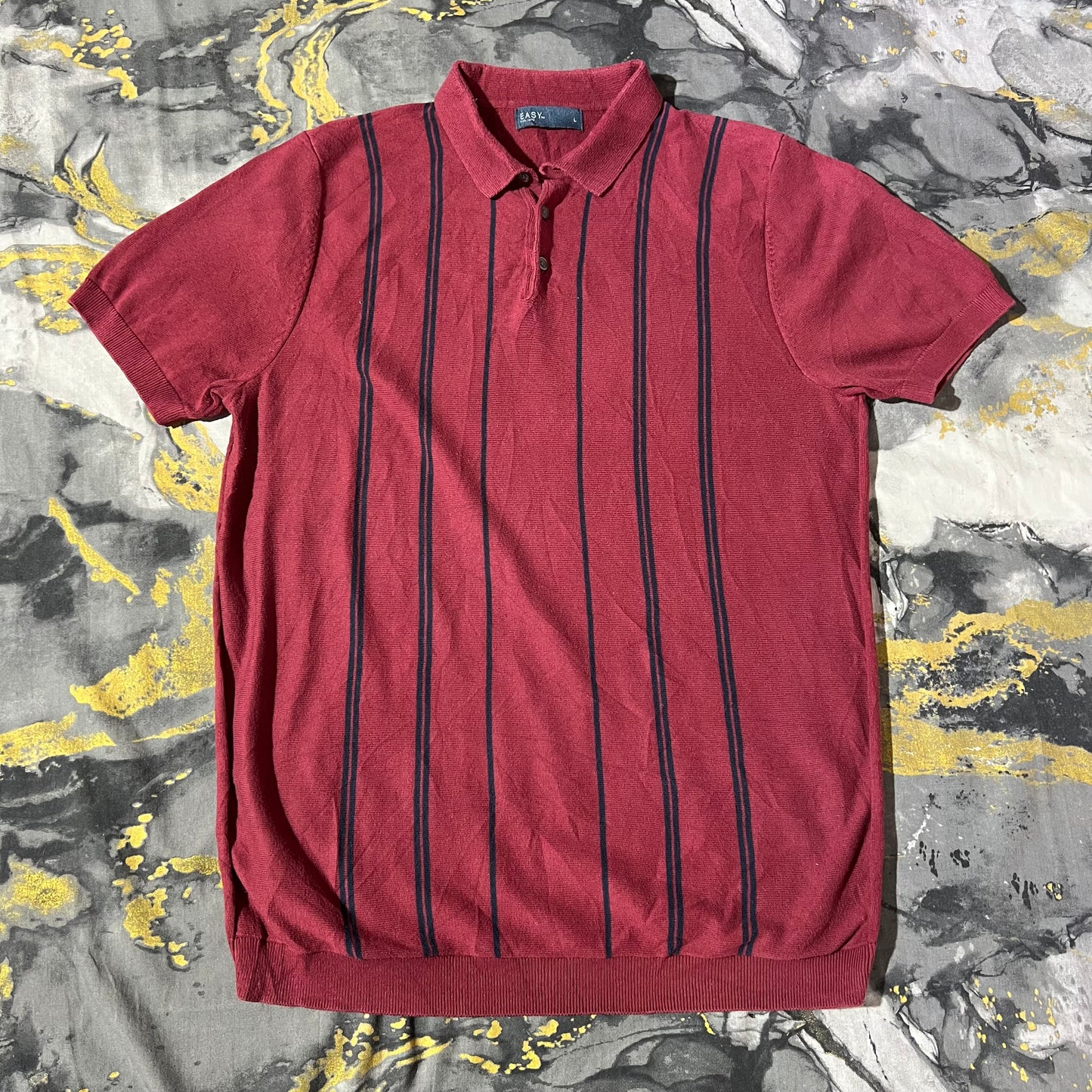 Red/Black Striped Cotton Knitted Polo