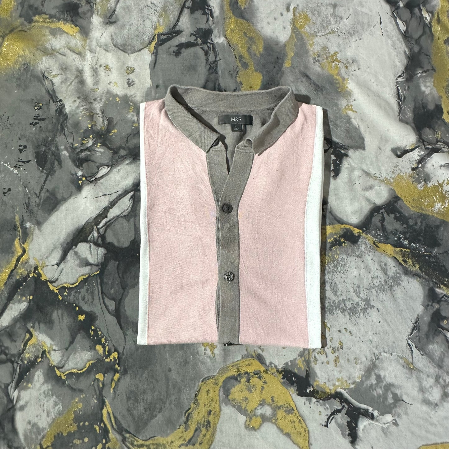 M&S Two Toned Half Sleeves Knitted Buttoned Down