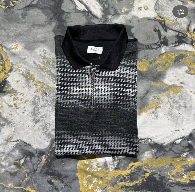 Black-White Blend Zipper Polo