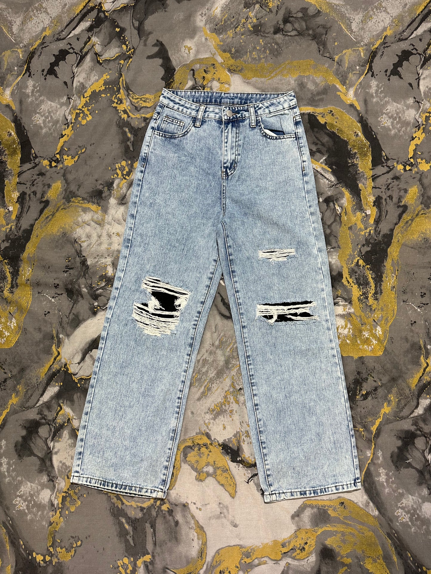 Blue Ripped Baggy Jeans
