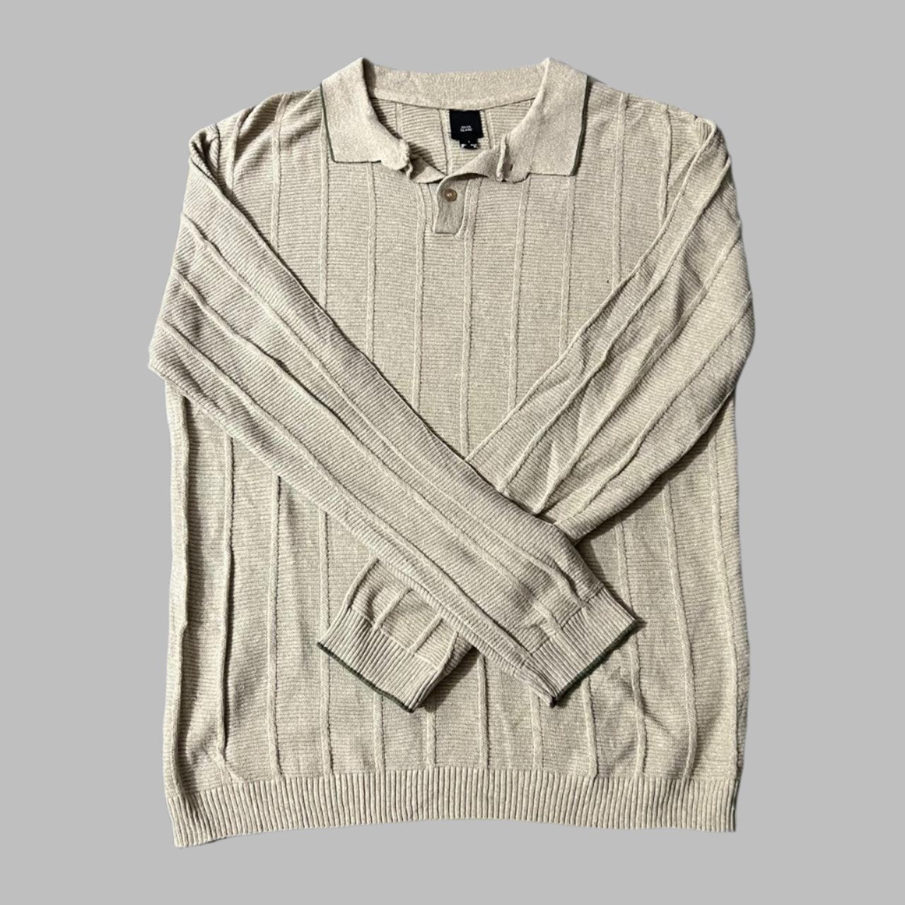 Full Sleeves Beige Cotton Knit Textured Polo