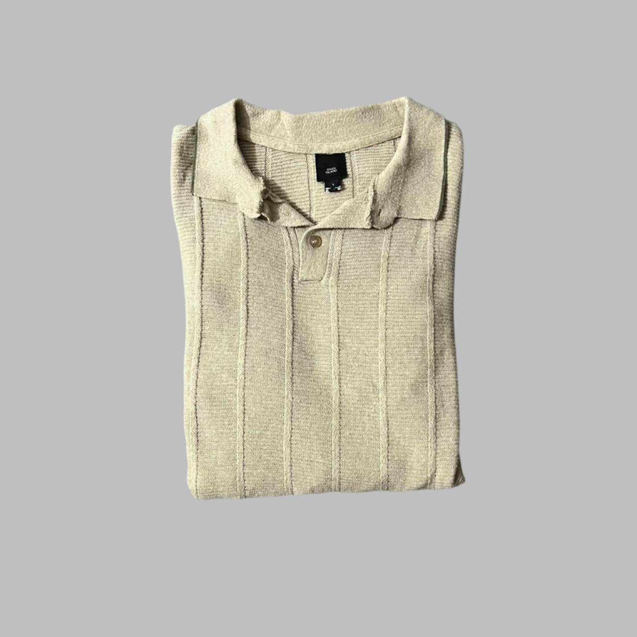 Full Sleeves Beige Cotton Knit Textured Polo