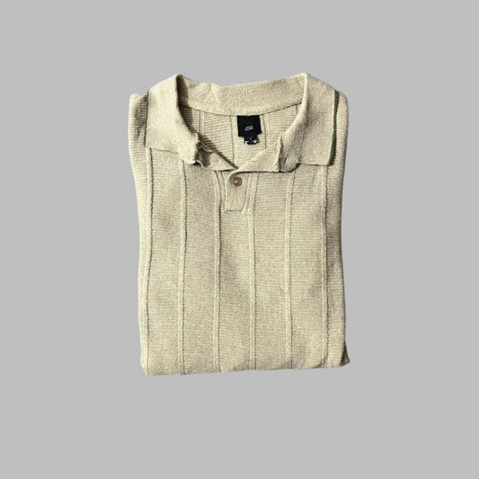 Full Sleeves Beige Cotton Knit Textured Polo
