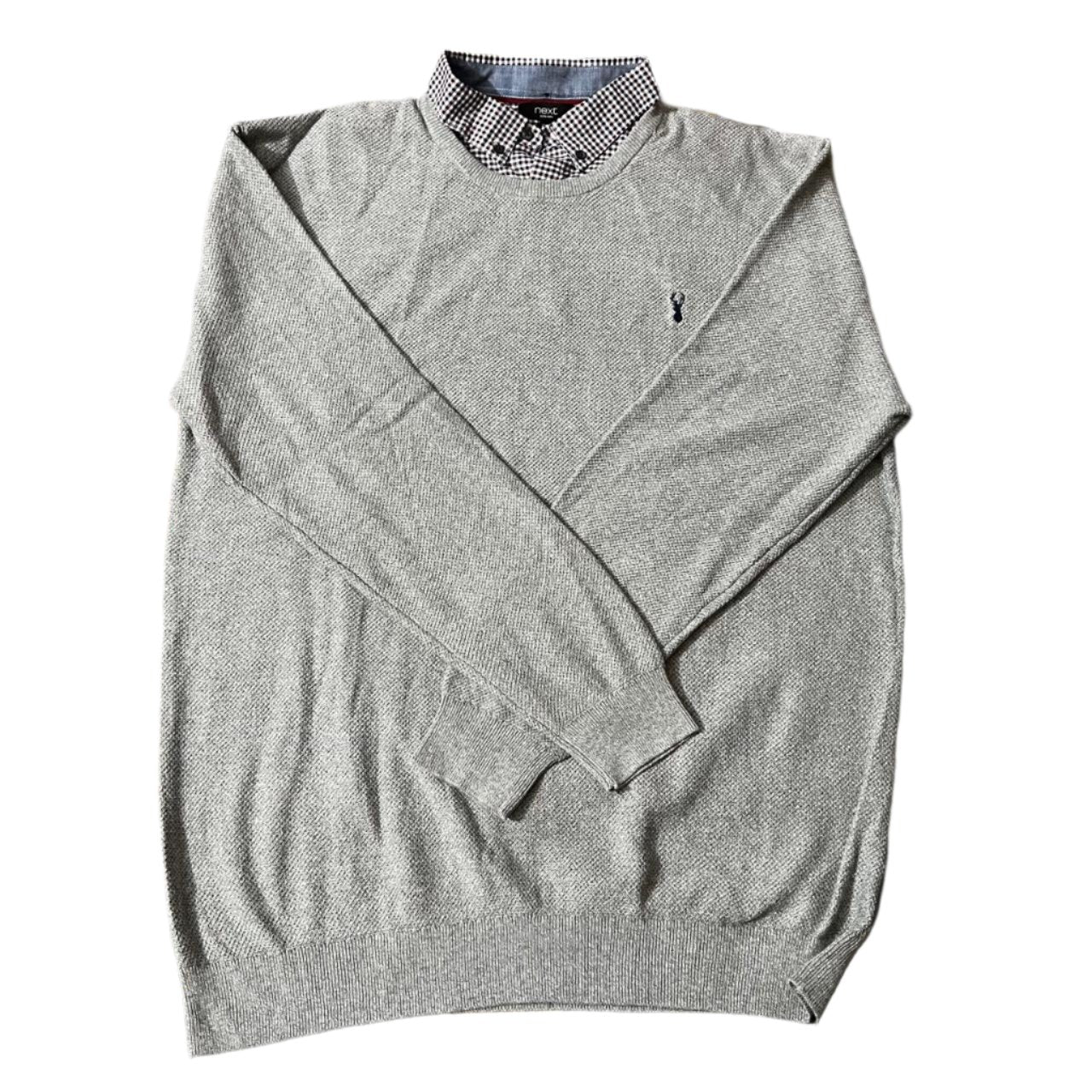 Gray Full Sleeves Knit Sweater with Collar