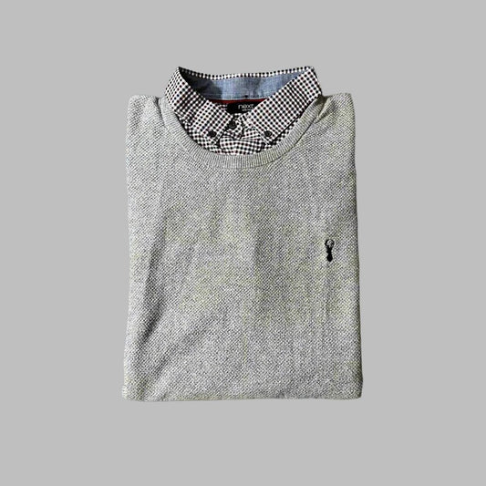 Gray Full Sleeves Knit Sweater with Collar