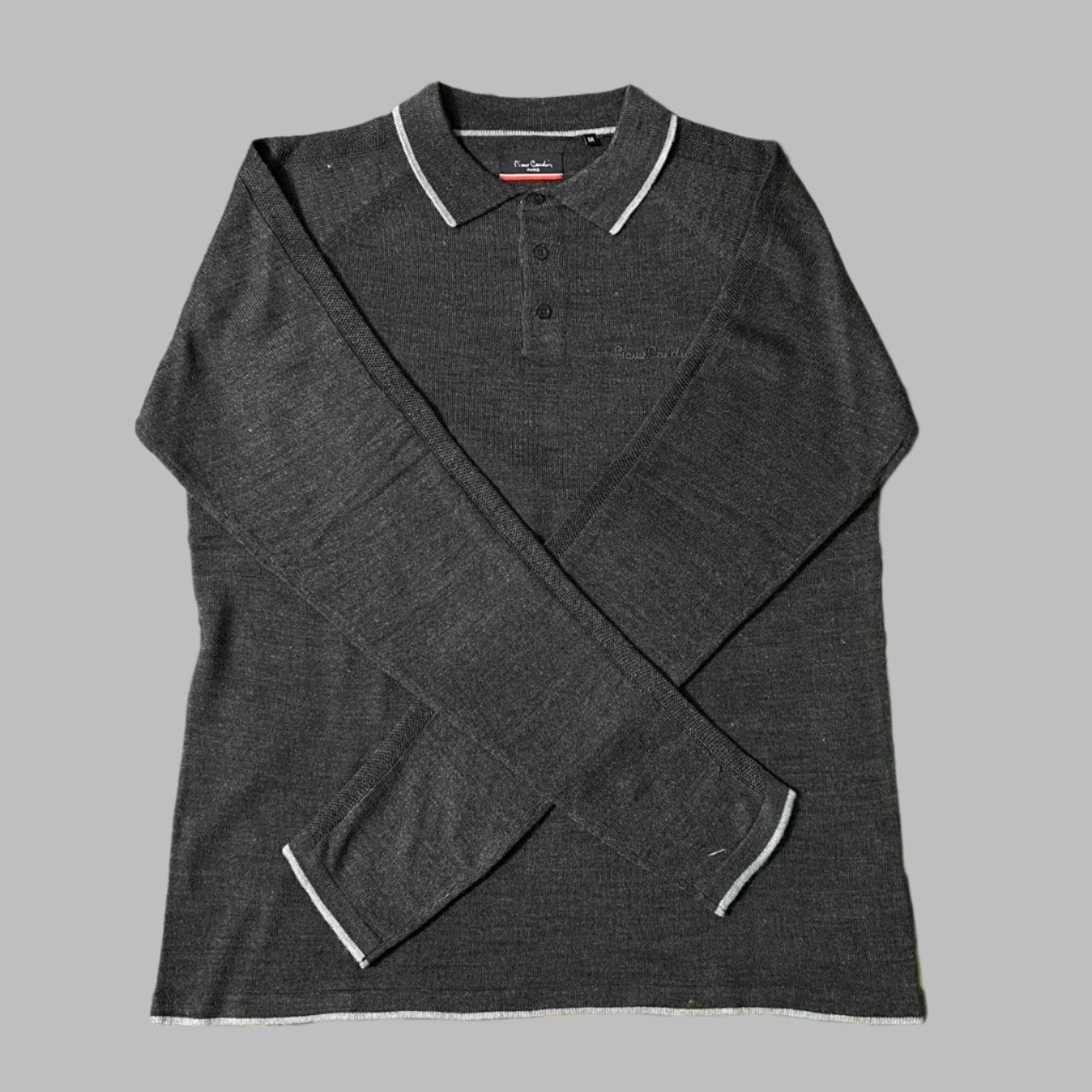 Gray Full Sleeves Medium Cotton Knit Polo