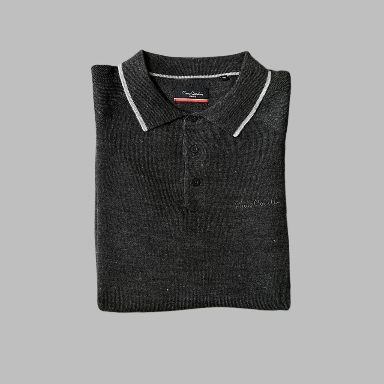 Gray Full Sleeves Medium Cotton Knit Polo