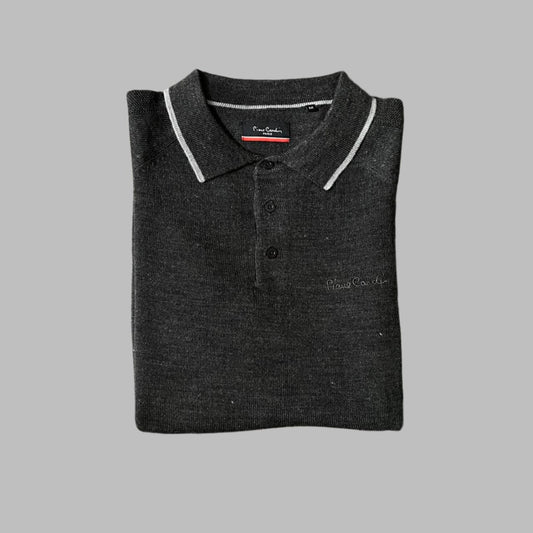 Gray Full Sleeves Medium Cotton Knit Polo