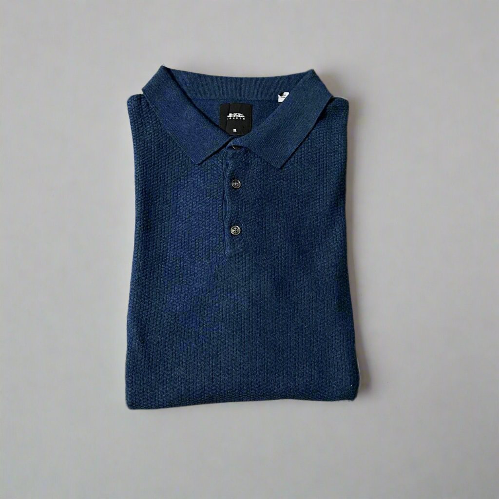 Full Sleeves Blue Waffle Knit Polo