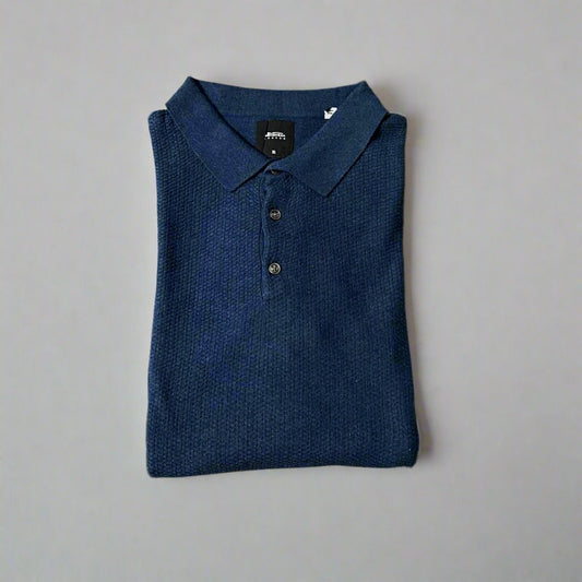 Full Sleeves Blue Waffle Knit Polo