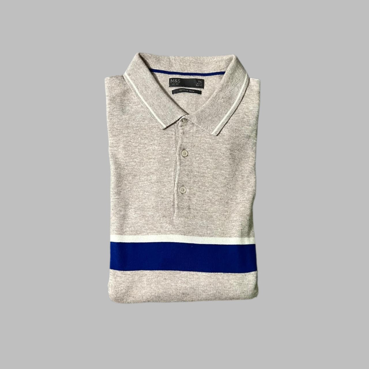 Full Sleeves Cotton Rich Striped Knit Polo