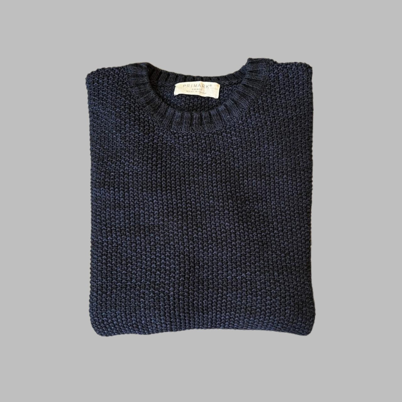 Dark Blue Waffle Knit Full Sleeves Sweater