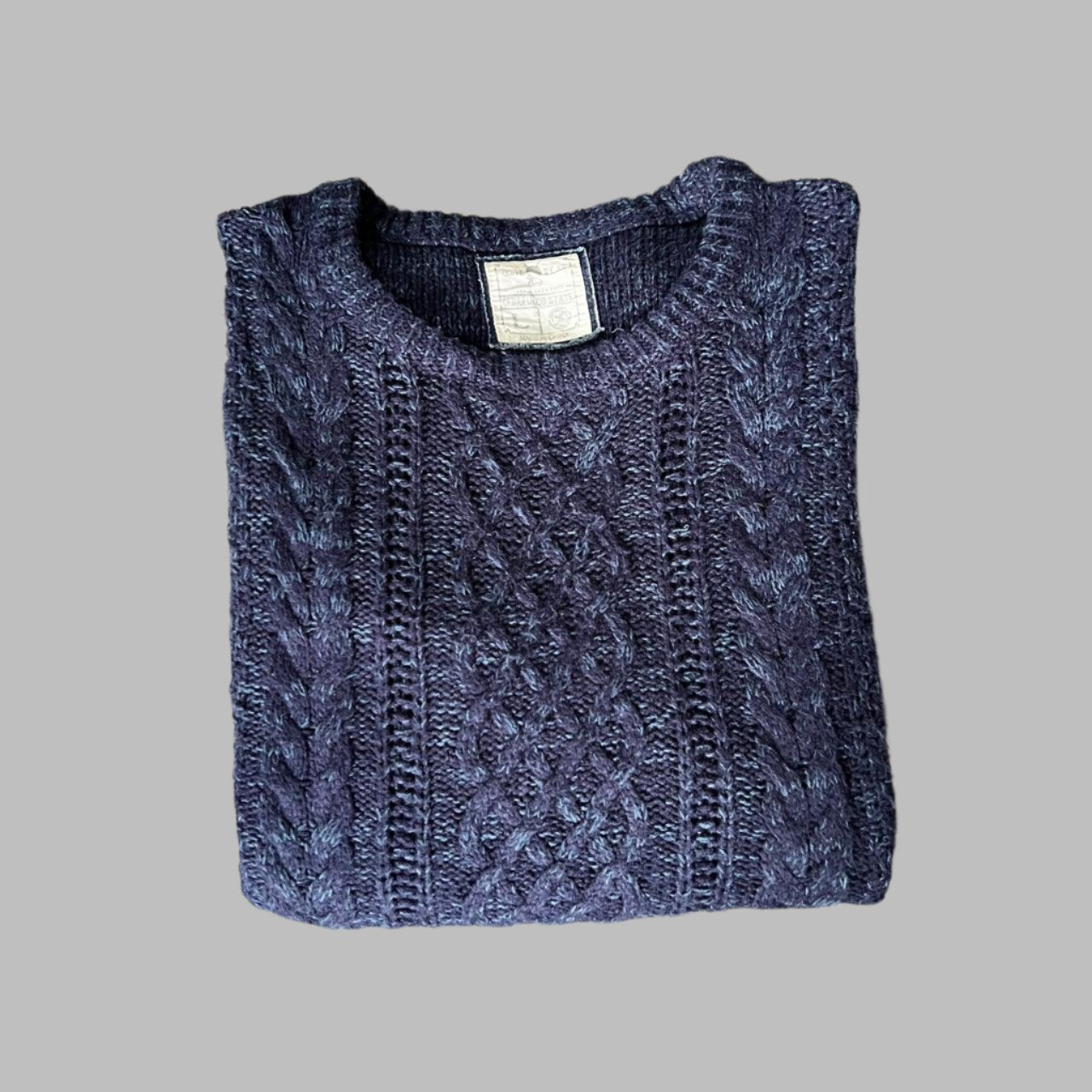 Large Navy Blue Cable Knit Full Sleeves Sweater