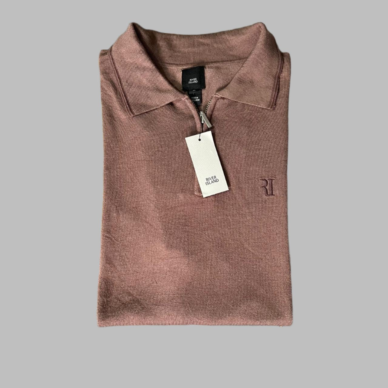 Medium Saddle Brown Half Sleeves Zipper Polo