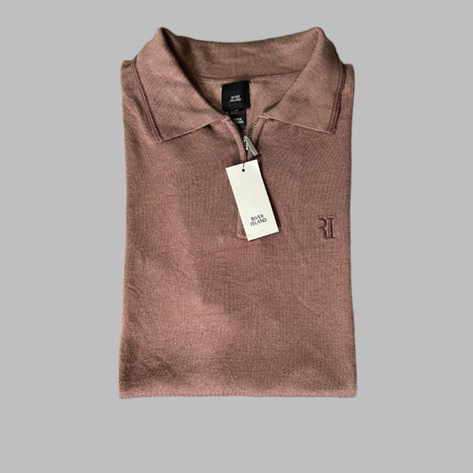Medium Saddle Brown Half Sleeves Zipper Polo