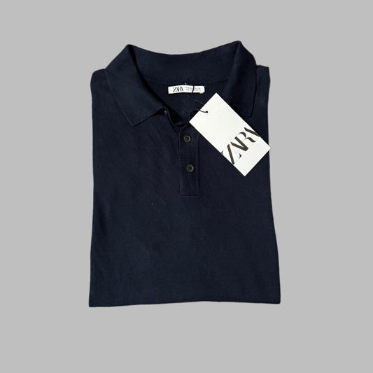 Navy Blue Knit Half Sleeves Polo
