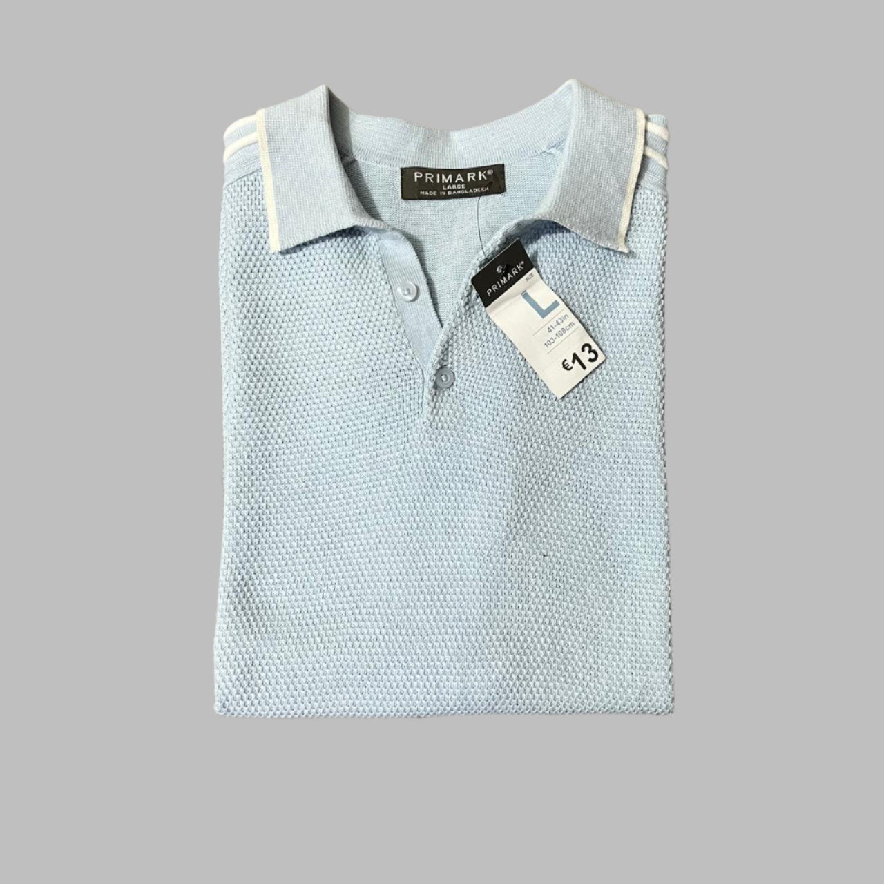 Sky Blue Textured Knit Half Sleeves Polo