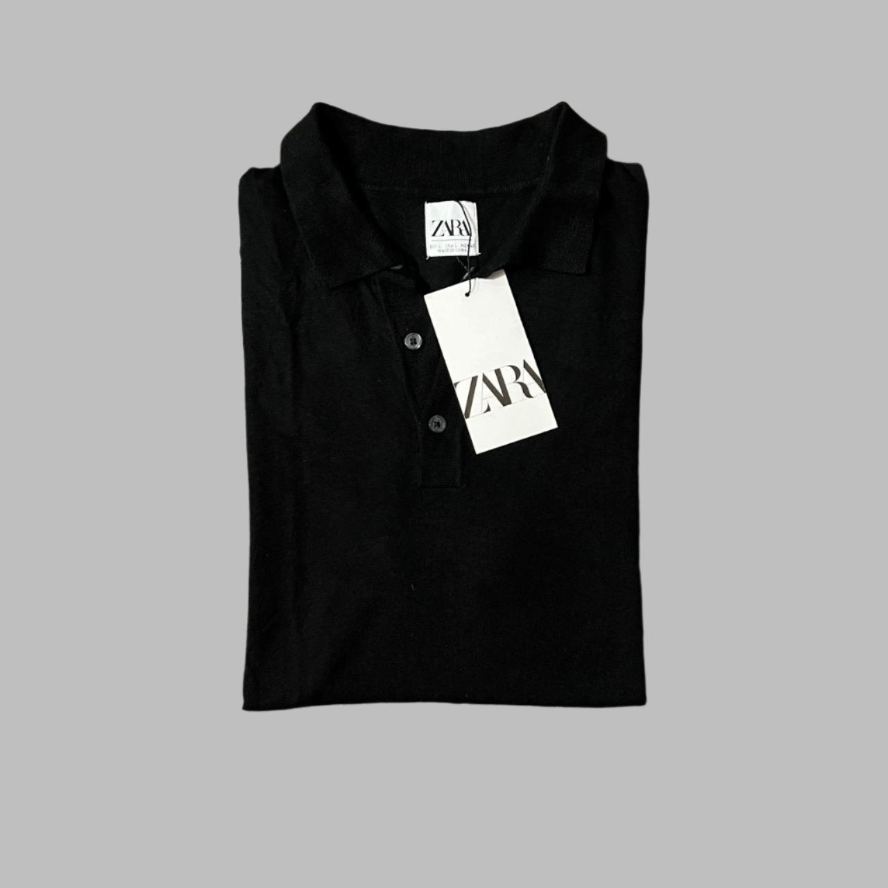 Black Silk Cotton Knit Half Sleeves Polo