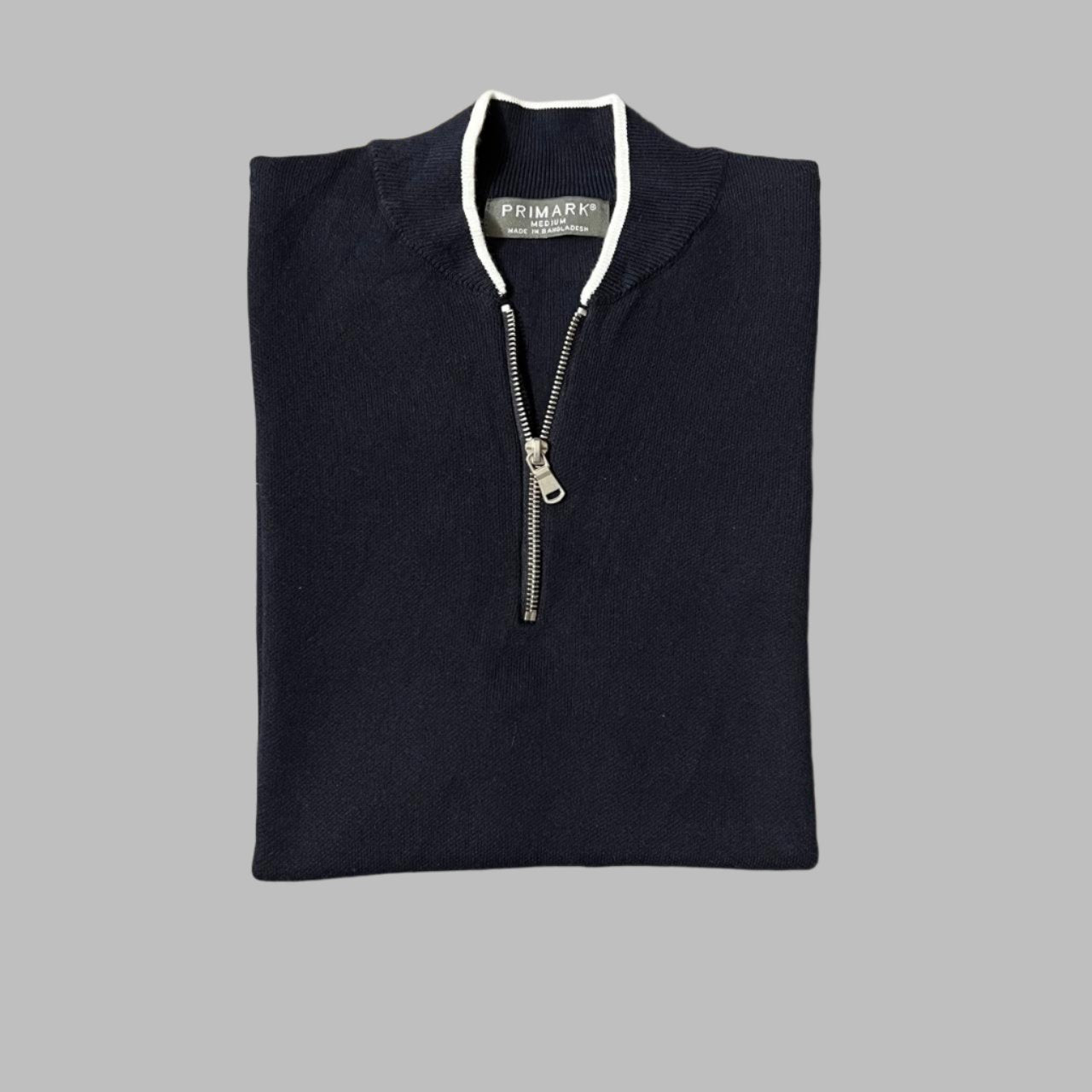 Navy Blue Knit Half Sleeves Zipper