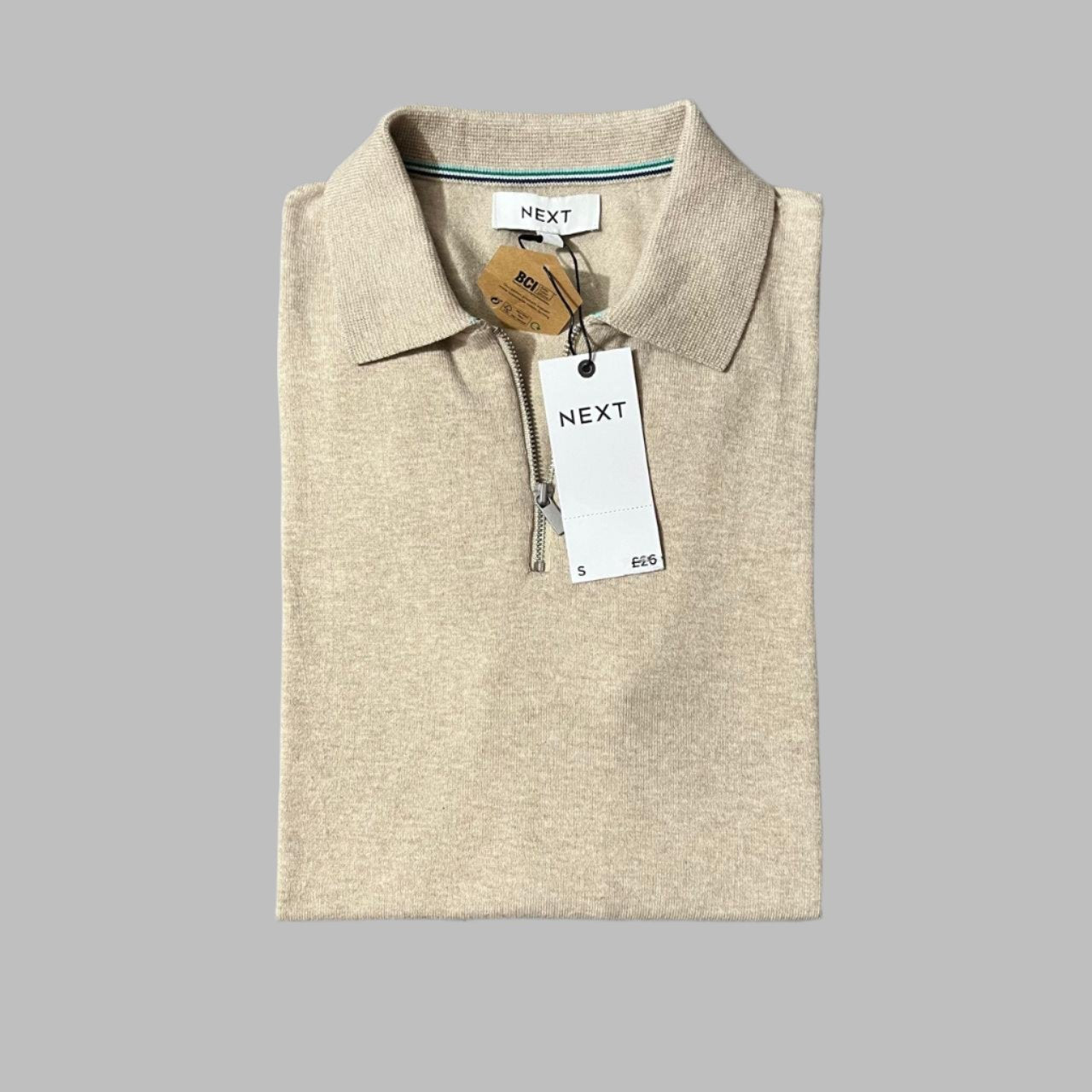 Beige Luxury Soft Touch Cotton Half Sleeves Zipper