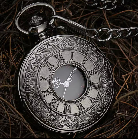 Black Pocket Watch with Chain