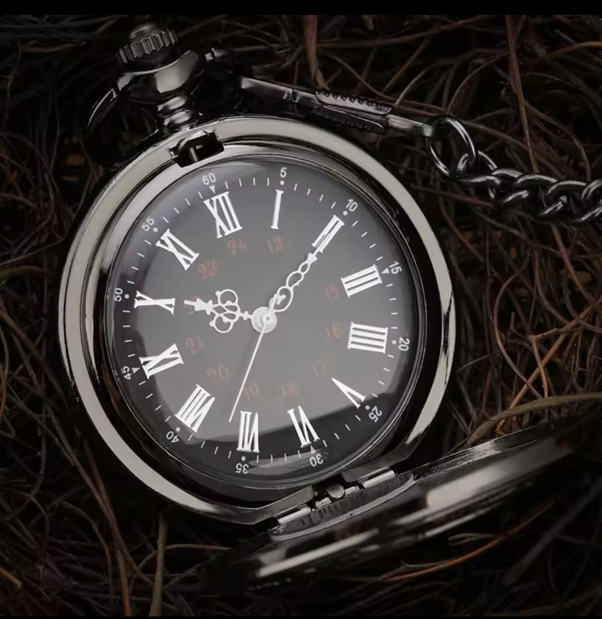 Black Pocket Watch with Chain