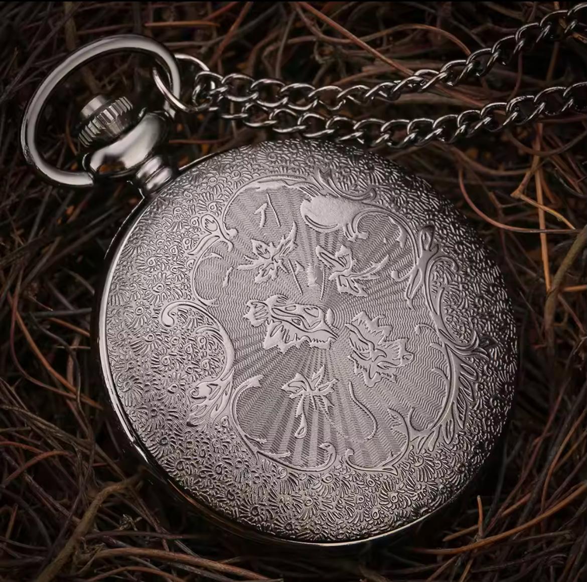 Black Pocket Watch with Chain